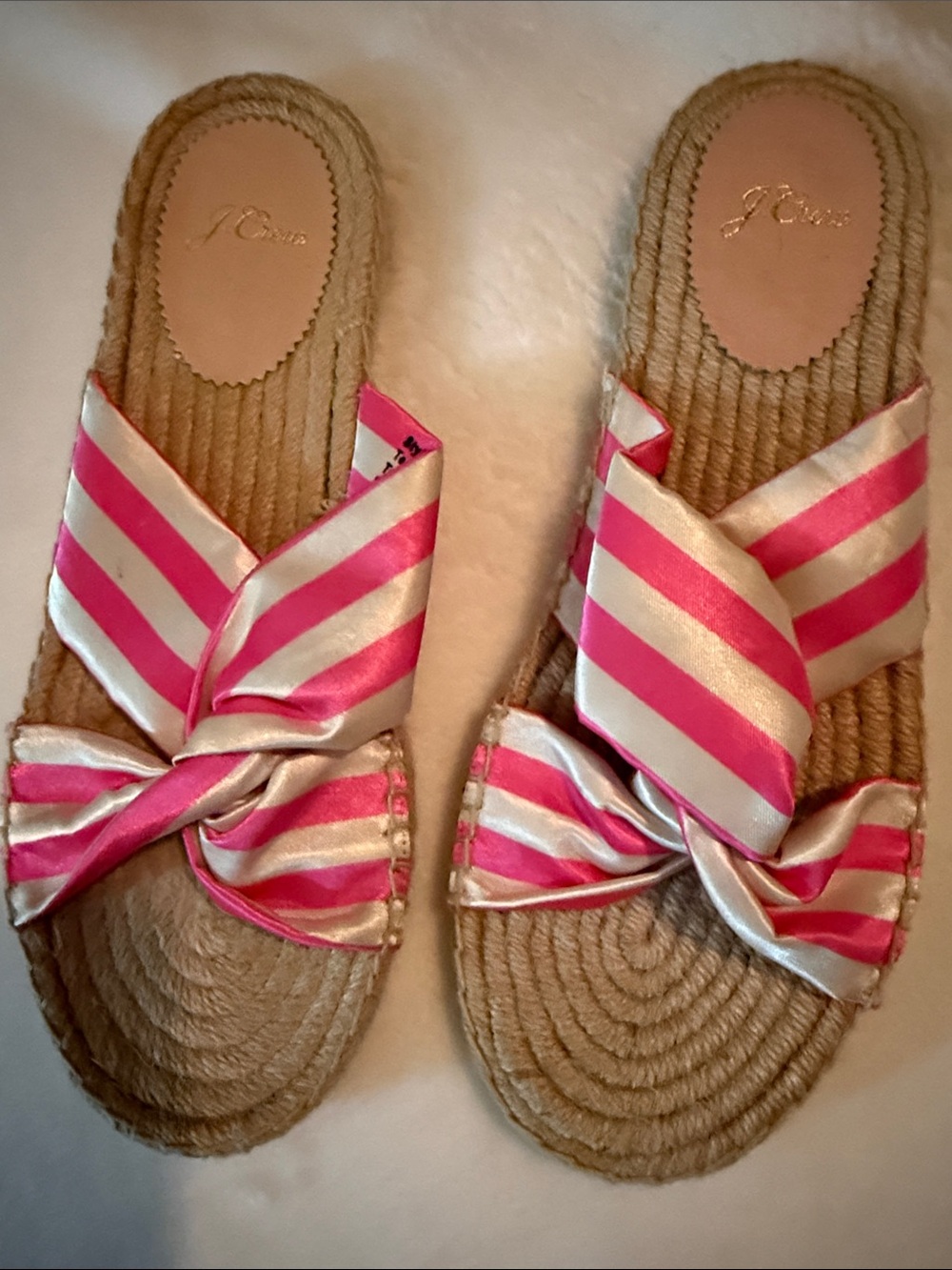 J. Crew Pink and Cream Striped Knotted Slide Sandals